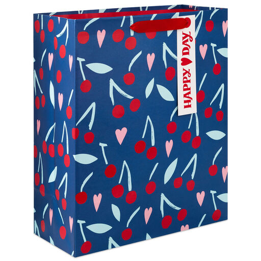 13" Hearts and Cherries Large Valentine's Day Gift Bag, 