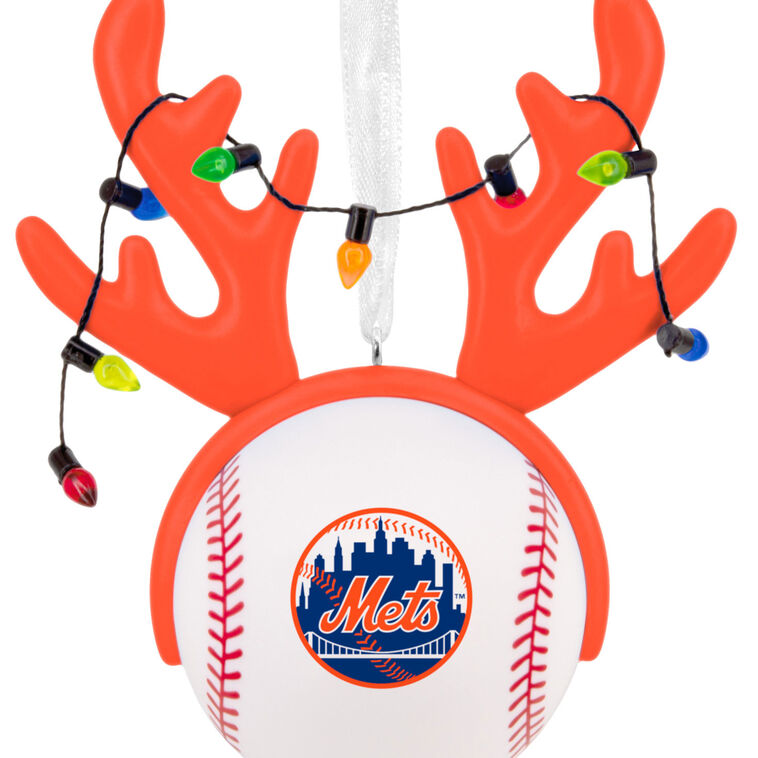 Mets Reindeer Baseball Christmas Ornament closeup view image number 5