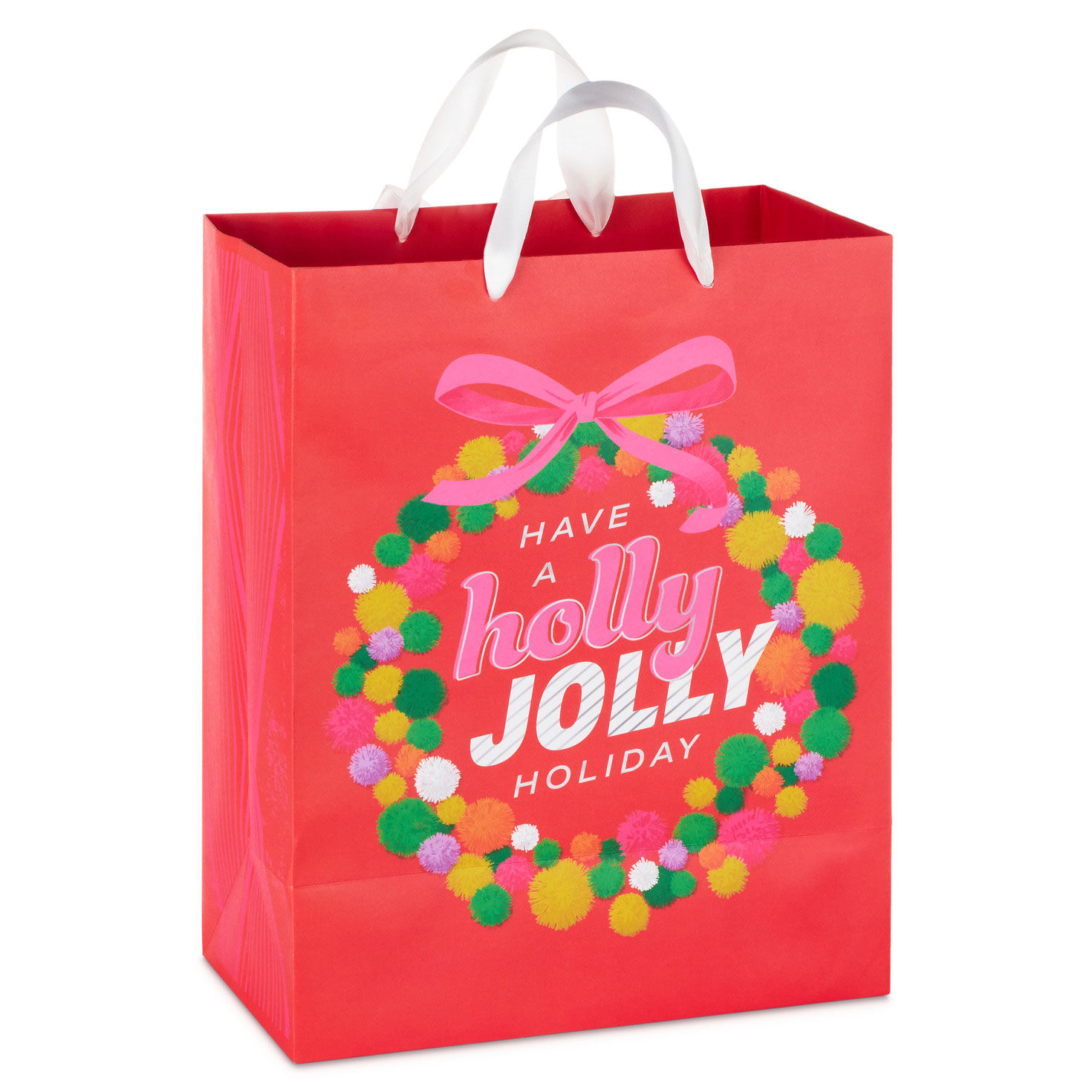Holly Jolly Wreath on Red Large Holiday Gift Bag back image number 6