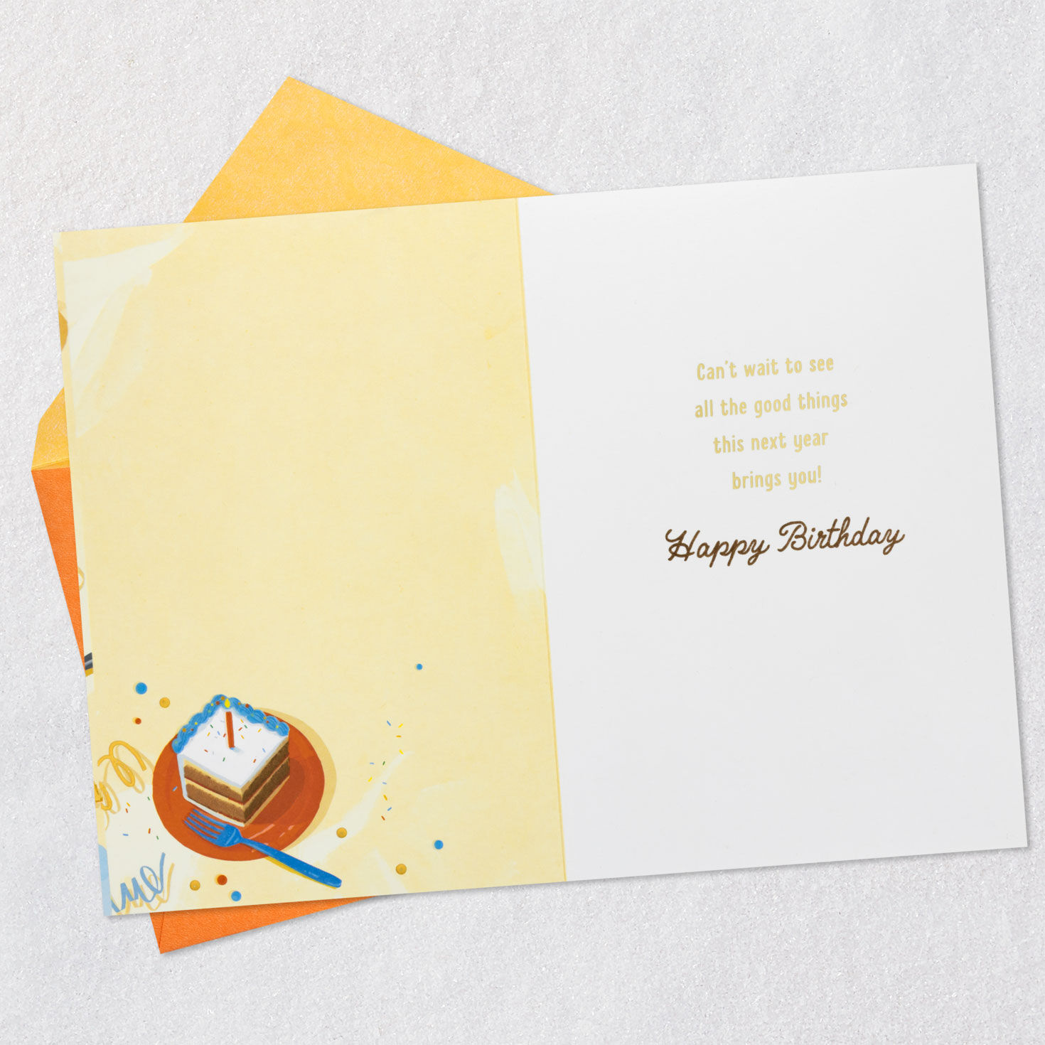 Sheet Cake on Yellow Grandson Birthday Card Open card with envelope image number 3