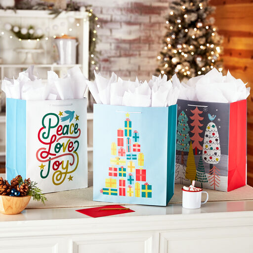 17" Assorted Mod Designs 3-Pack XXL Christmas Gift Bags, 