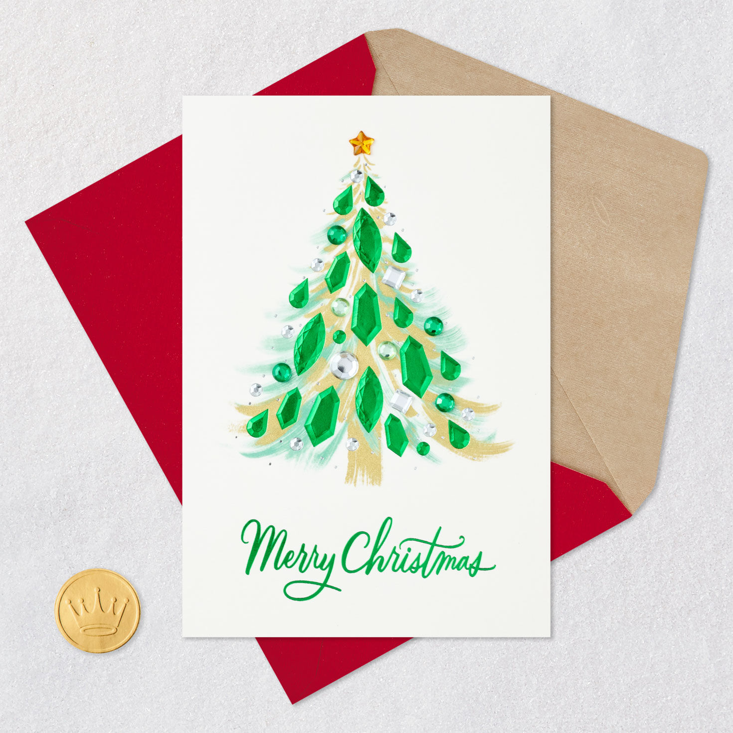 Green and Gold Jeweled Christmas Tree Card Card Front with Envelope and Gold Seal image number 5