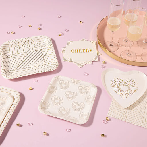 Gold Hearts on Ivory Square Dessert Plates, Set of 8, 