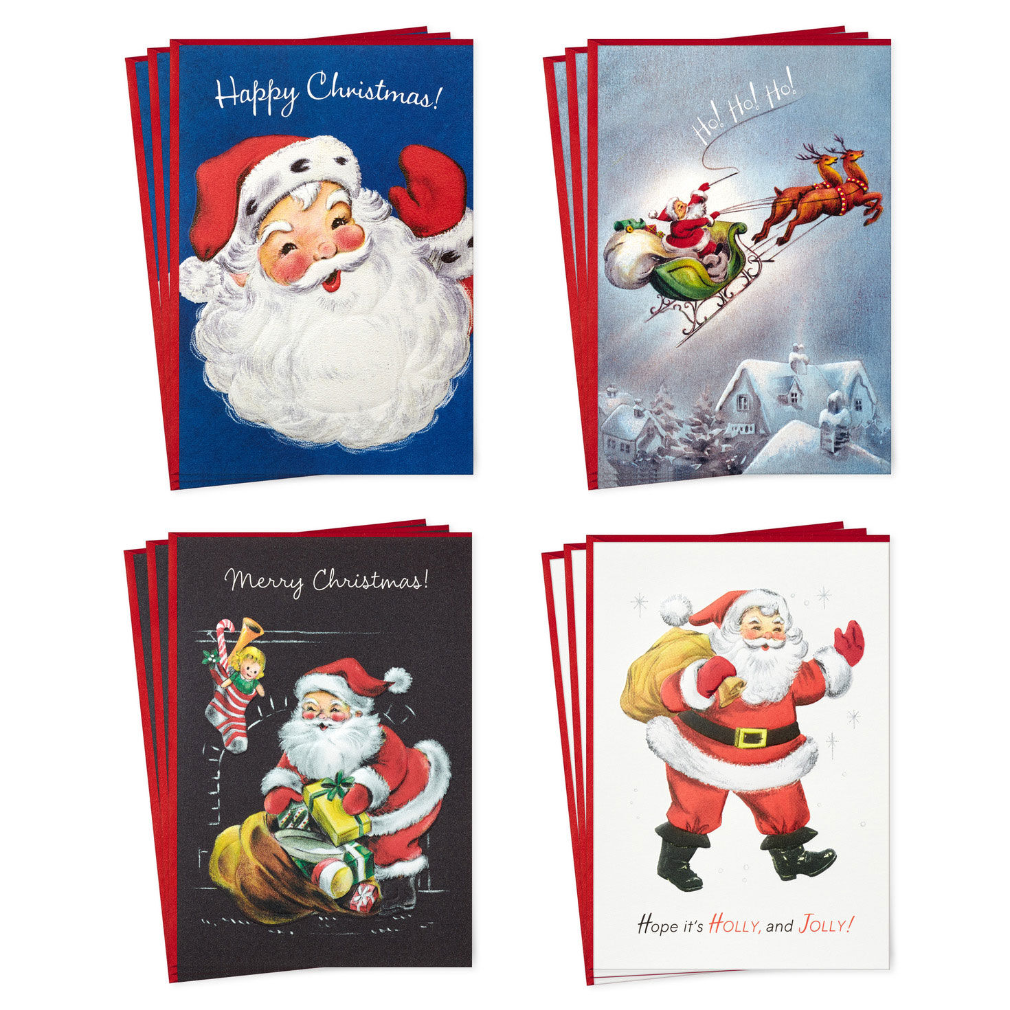Colorful Vintage 6 Designs, 24 Cards with Envelopes Hallmark Boxed Christmas Cards Assortment 