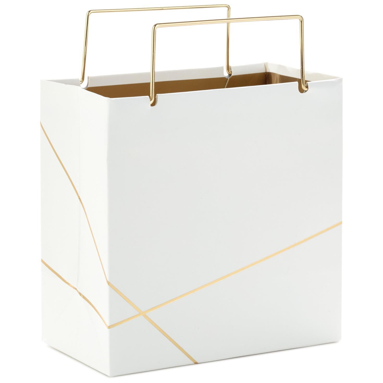 White With Gold Small Square Gift Bag, 5.5