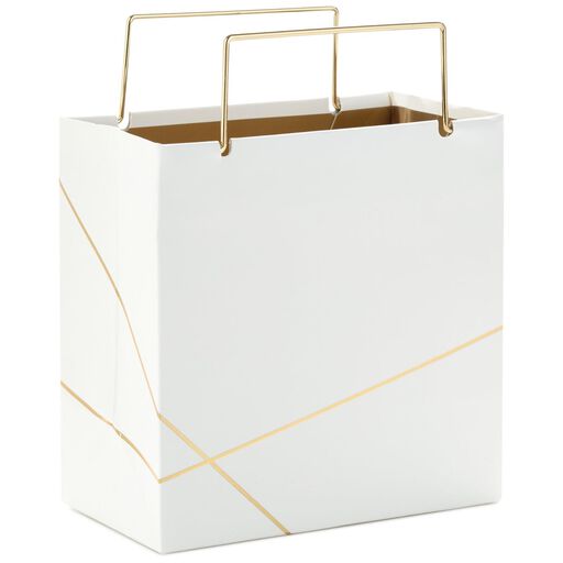 White With Gold Small Square Gift Bag, 5.5", White