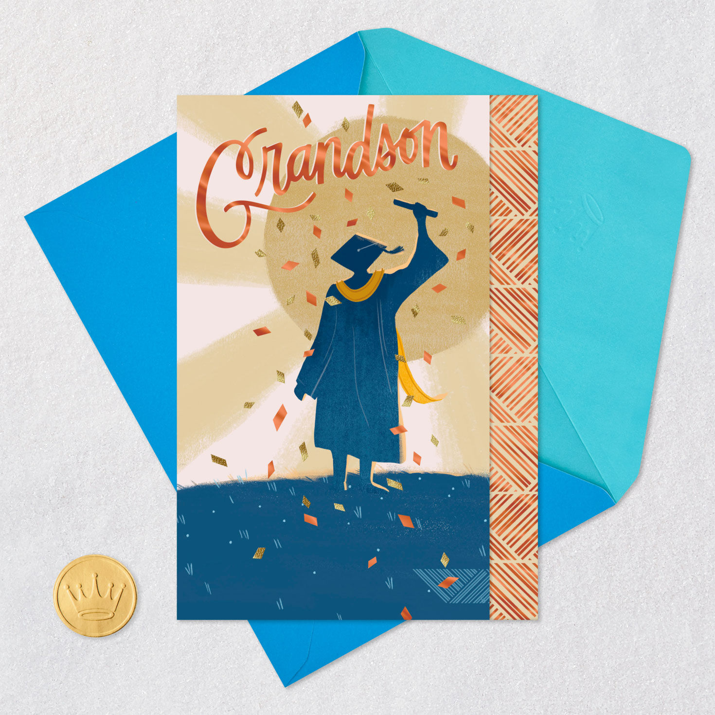 Blue Grad Silhouette Religious Graduation Card Card Front with Envelope and Gold Seal image number 6