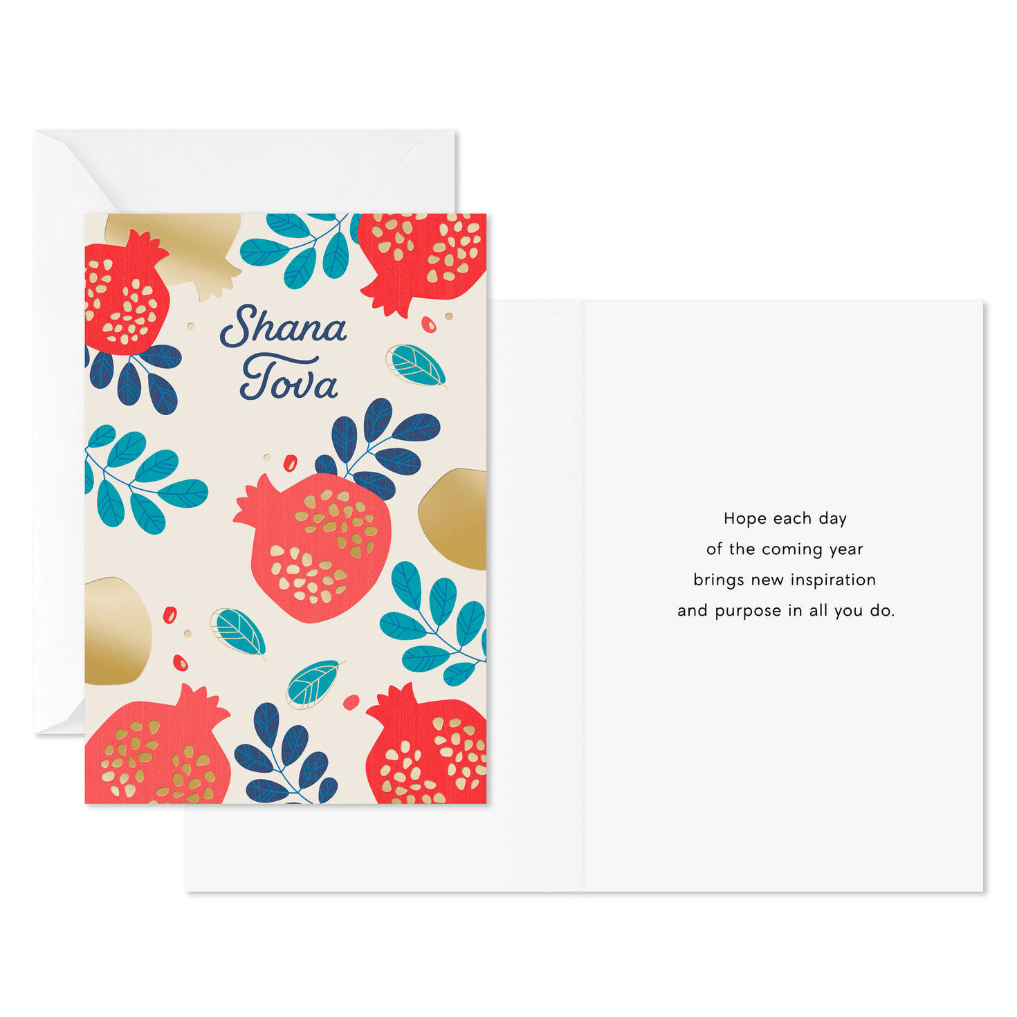 Pomegranates and Leaves Jewish New Year Cards Pack Card Front with Sentiment image number 2