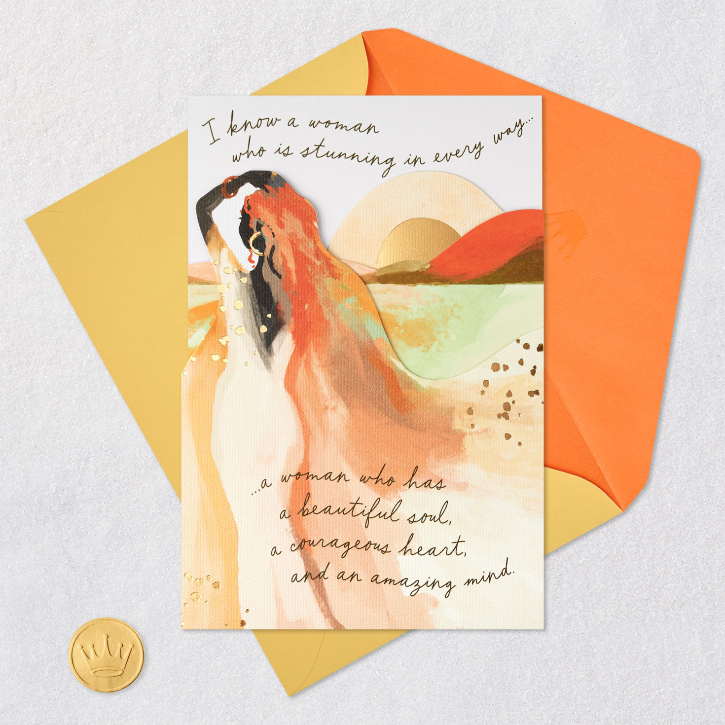 Black Woman in Abstract Landscape Wife Birthday Card Card Front with Envelope and Gold Seal image number 7