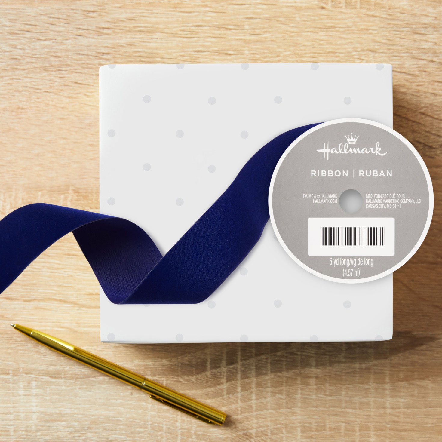 1.5" Navy Blue Velvet Ribbon, 15', Navy Blue, large image number 2