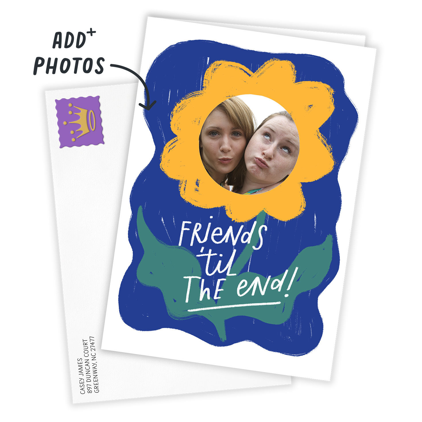 Yellow Flower on Stripes Personalized Friend Card Card Front with Envelope image number 2
