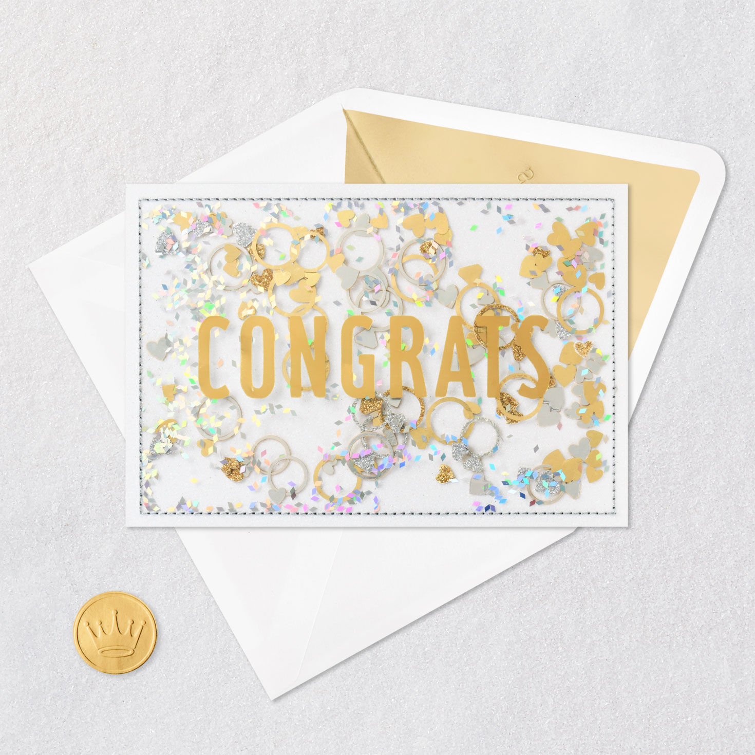 Rings and Confetti Wedding Congratulations Card Card Front Detail image number 5