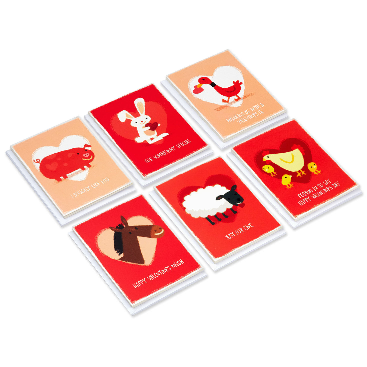 Farm Animal Puns Funny Assorted Blank Valentine's Day Cards, Pack of 36