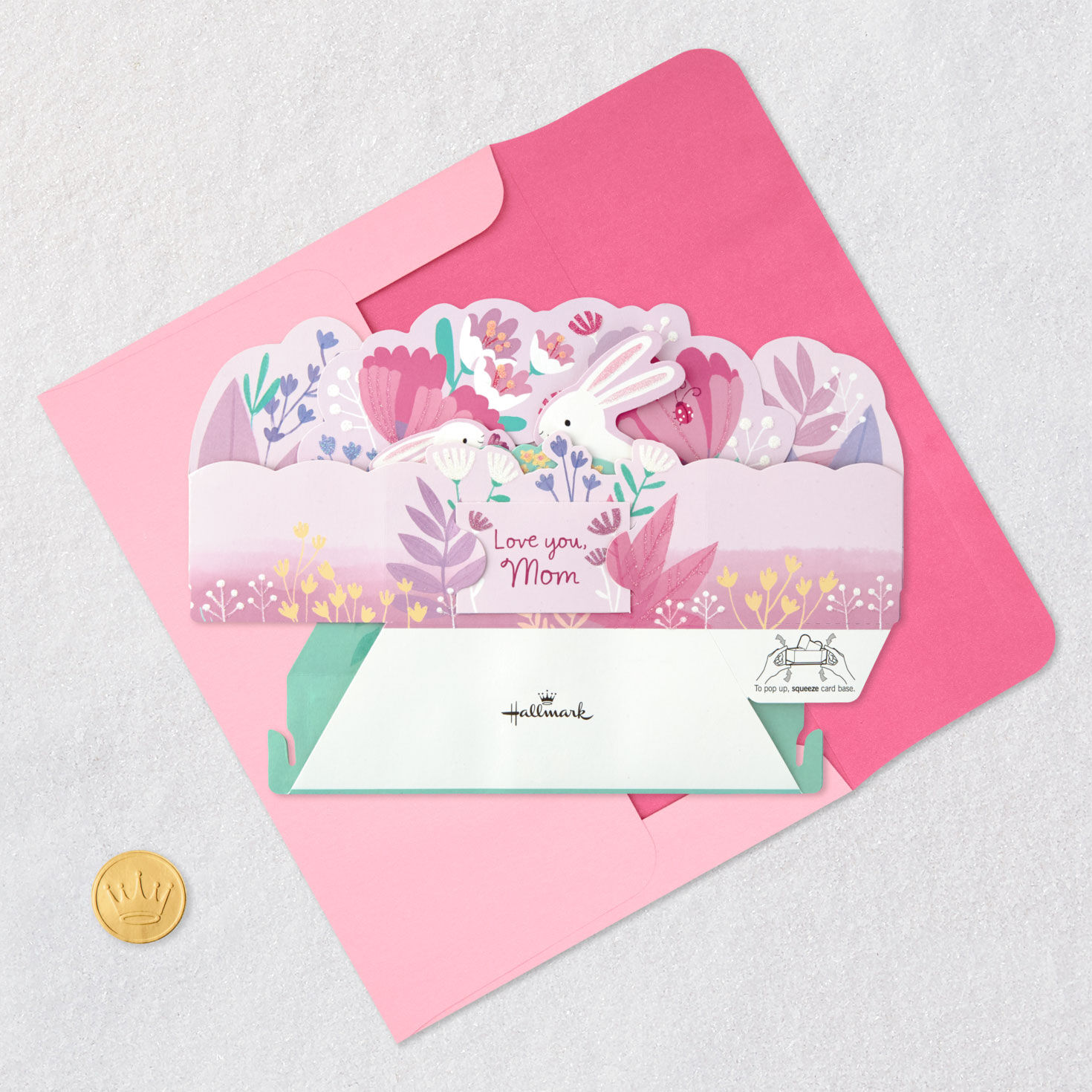 Love You, Mom Bunnies 3D Pop-Up Mother's Day Card Card Front with Envelope and Gold Seal image number 4