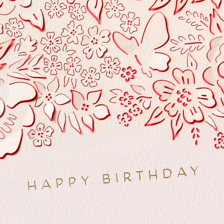 Pink Flowers and Butterfly Signature Birthday Card Card Front Detail image number 5