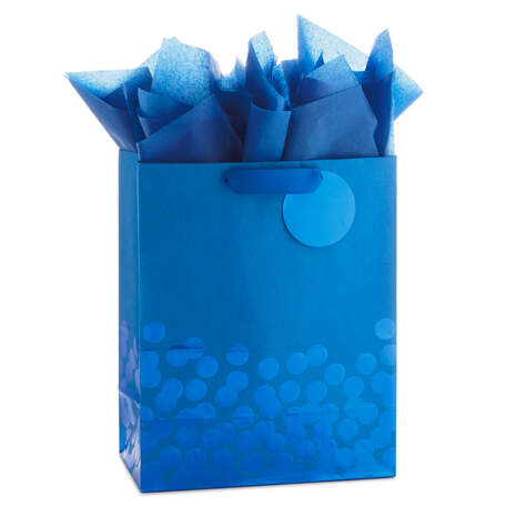 Blue Foil Dots Large Gift Bag With Tag and Tissue, 13", , large