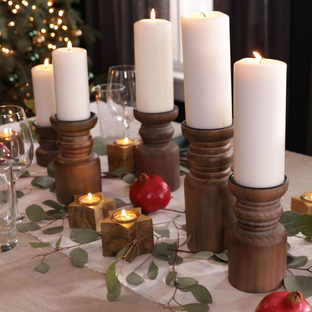Large Wood Pillar Candle Holder, 9" Candles Hallmark