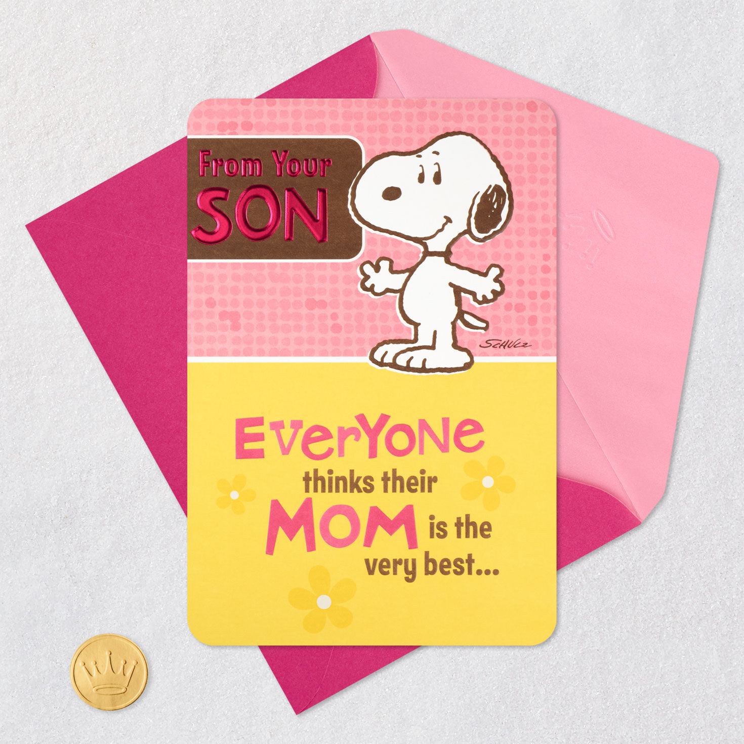 Snoopy Best Mom Funny Pop-Up Mother's Day Card From Son Card Front with Envelope and Gold Seal image number 5