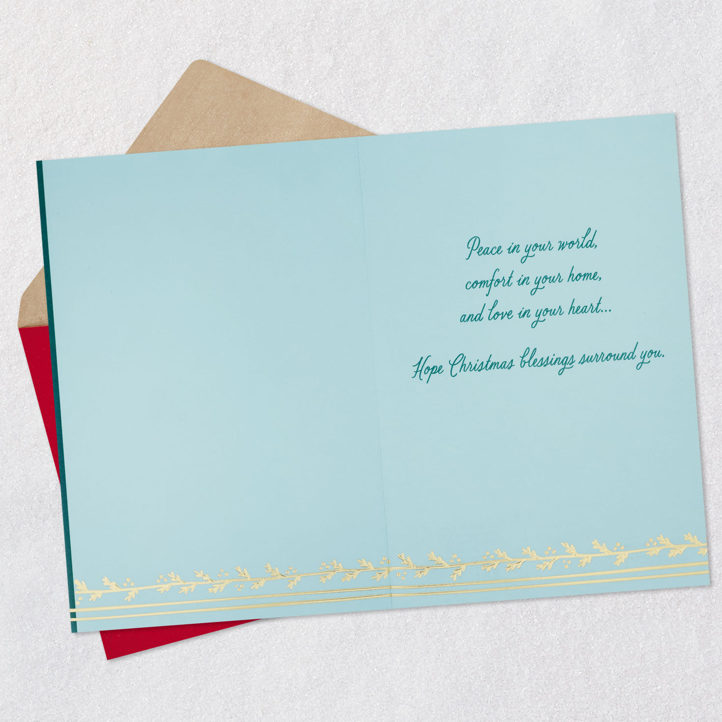 Teal Botanical Wreath Christmas Card Open card with envelope image number 3