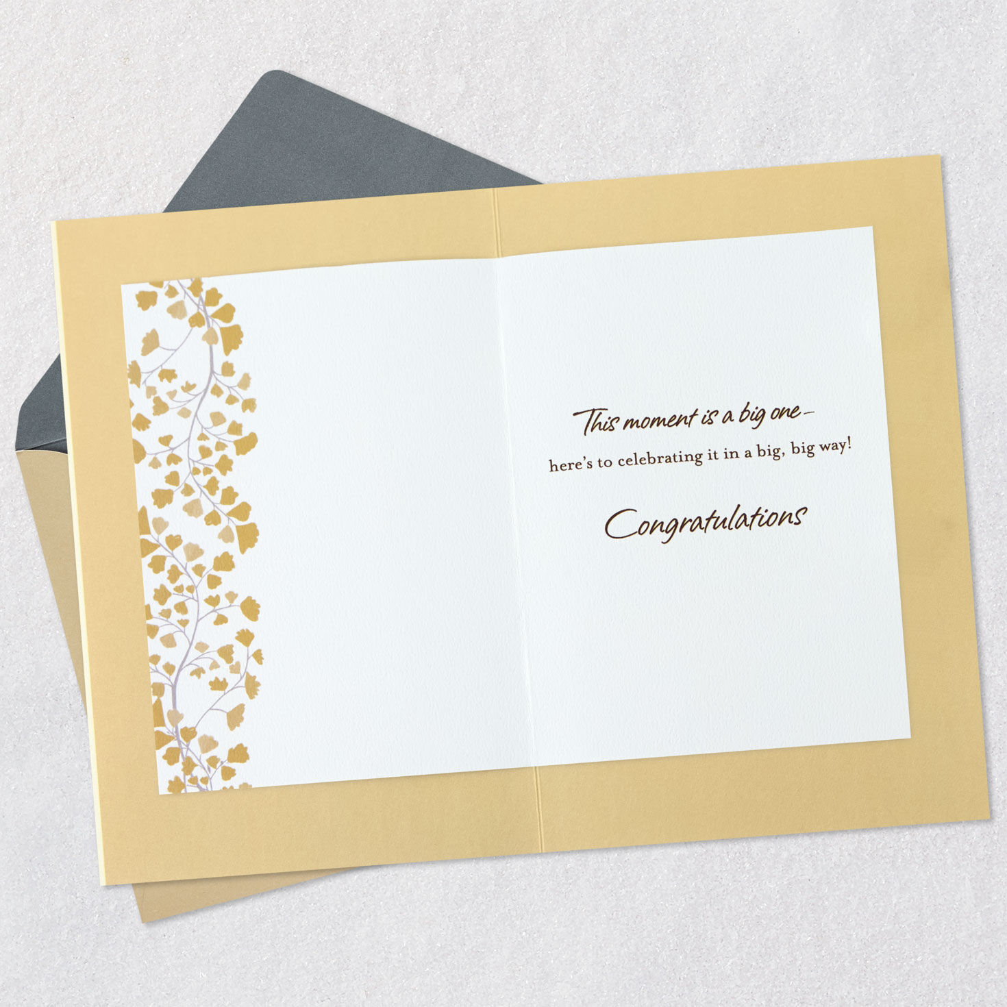 Gold Ginko Leaves Retirement Congratulations Card Open card with envelope image number 3