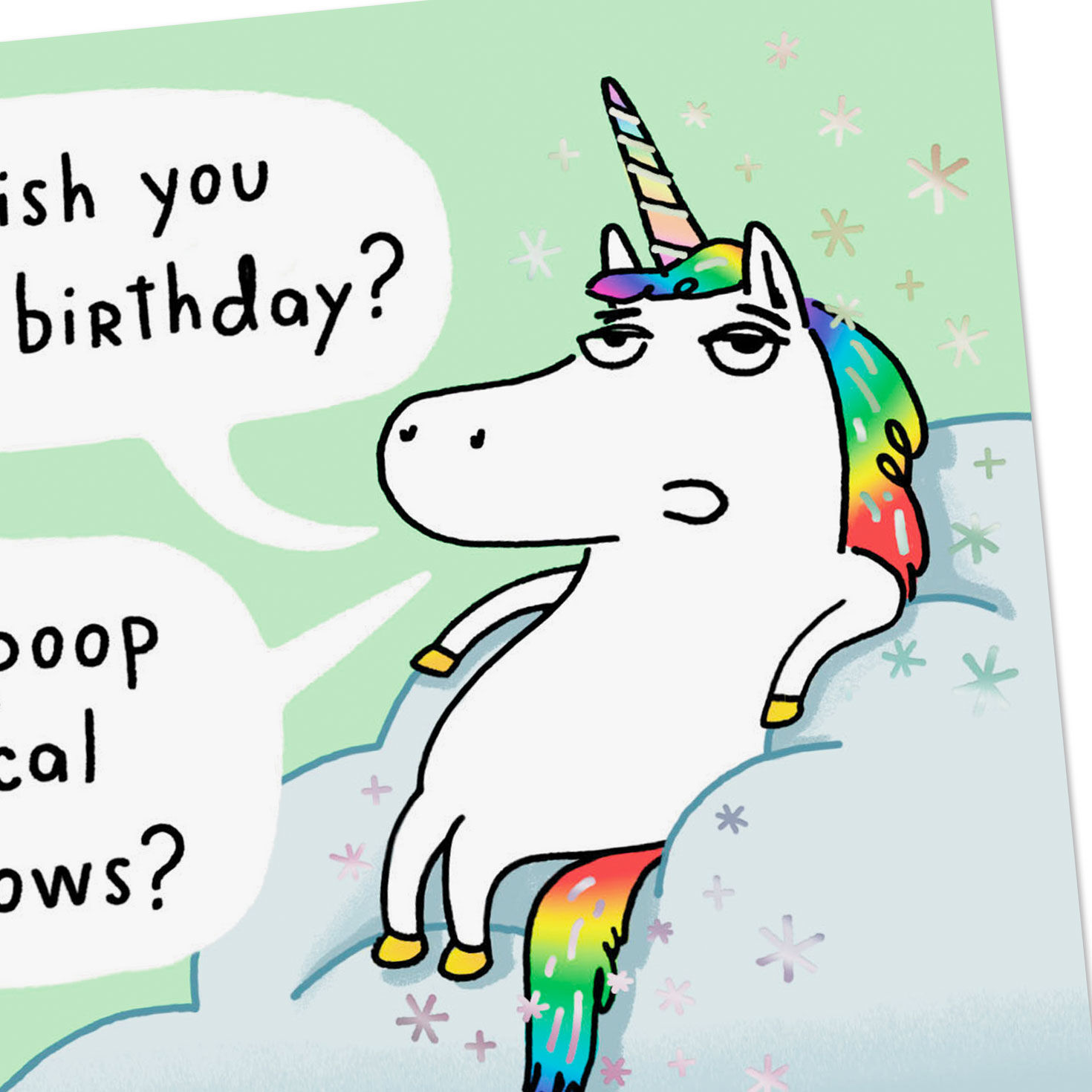 Rainbow Unicorn on Cloud Sassy Funny Birthday Card Card Front Detail image number 4