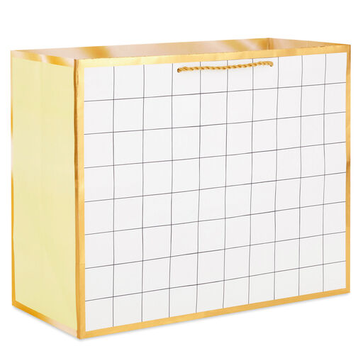 10.4" Black-and-White Windowpane Large Horizontal Gift Bag, 
