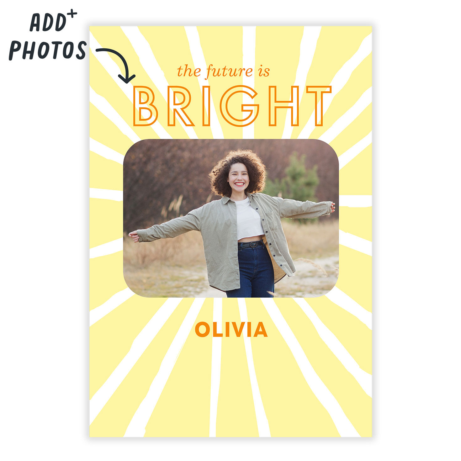 Yellow Orange Sunshine Personalized Grad Card front with persoanalization image number 2