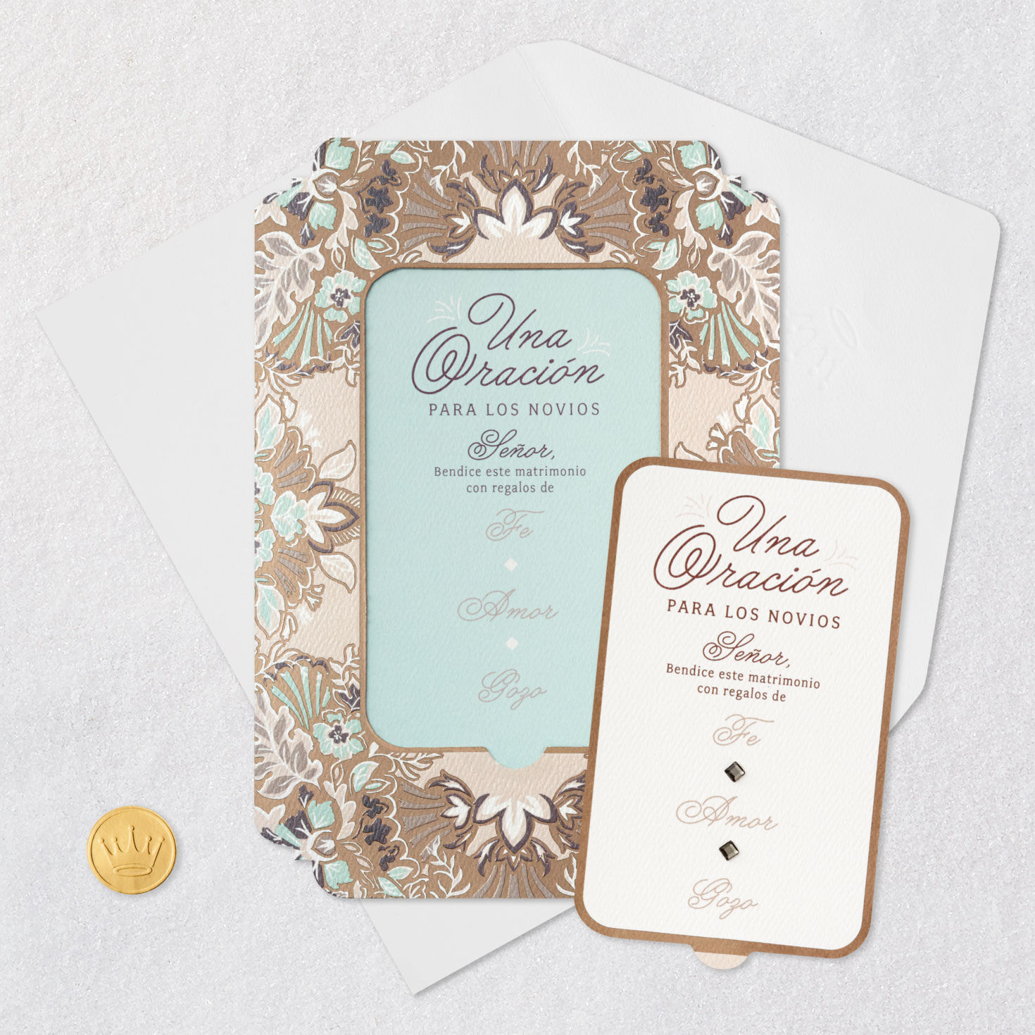 Joy Religious Spanish-Language Wedding Card for Couple With Prayer Card, , large image number 9
