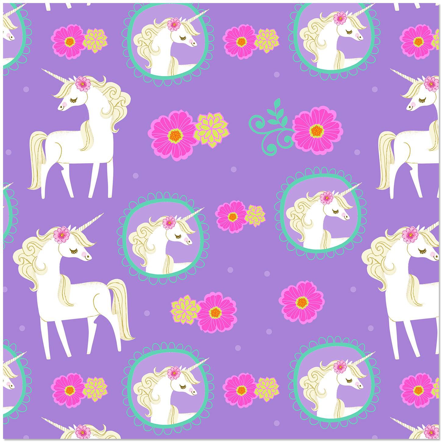 whimsical unicorn on purple wrapping paper roll 27 sq ft