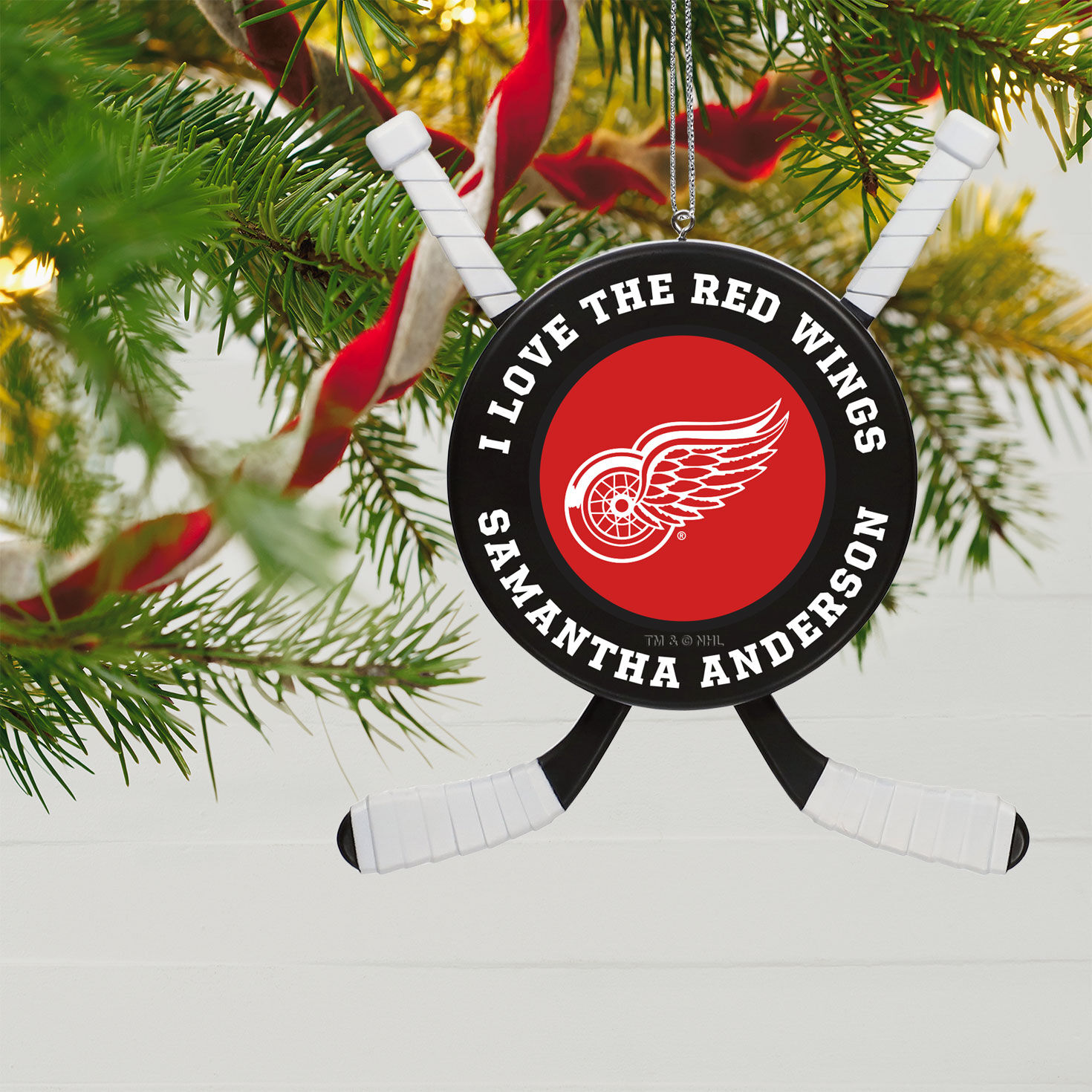 NHL Detroit Red Wings&reg; Hockey Personalized Ornament, Custom Text, , large image number 2