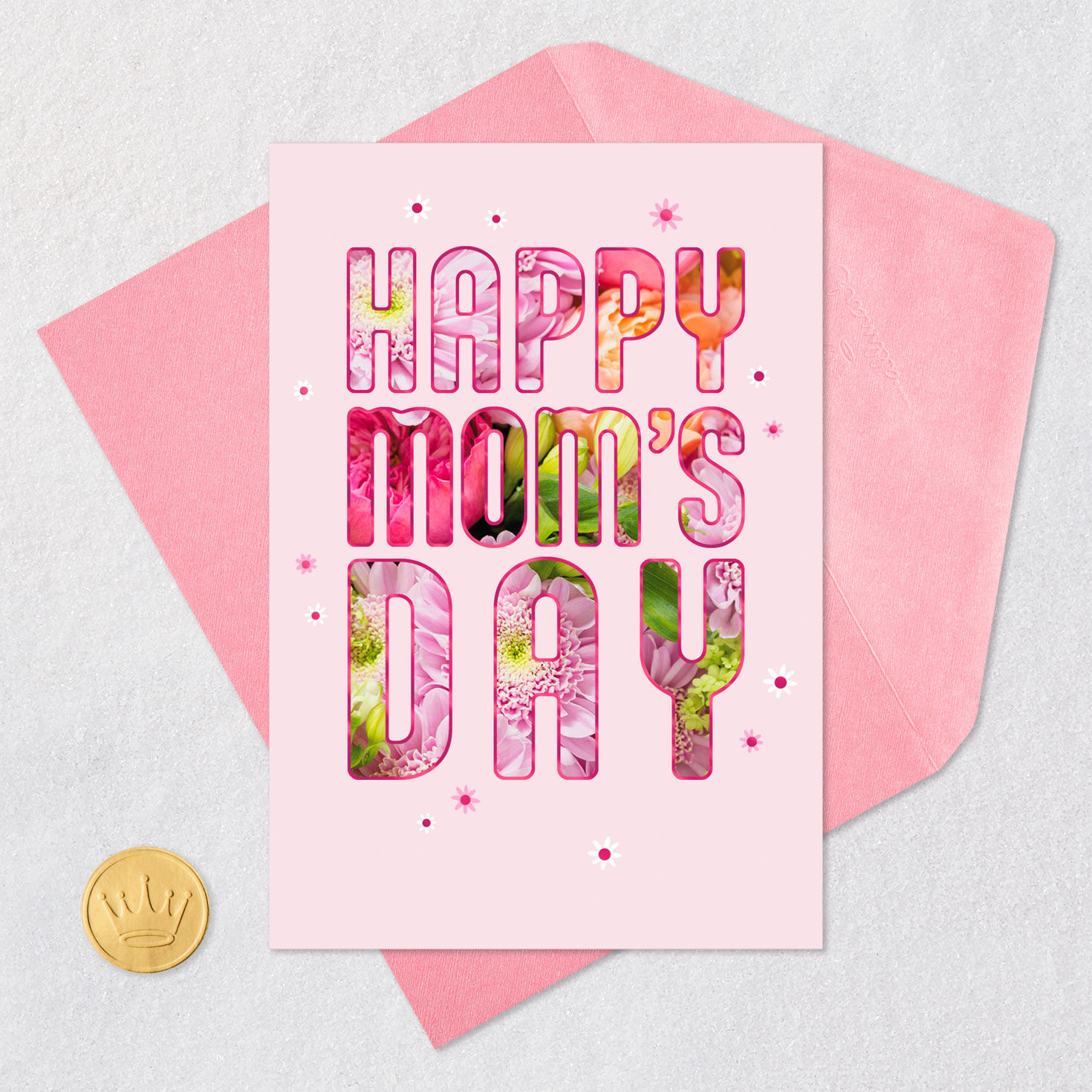 Floral Lettering Happy Mother's Day Card Card Front with Envelope and Gold Seal image number 6
