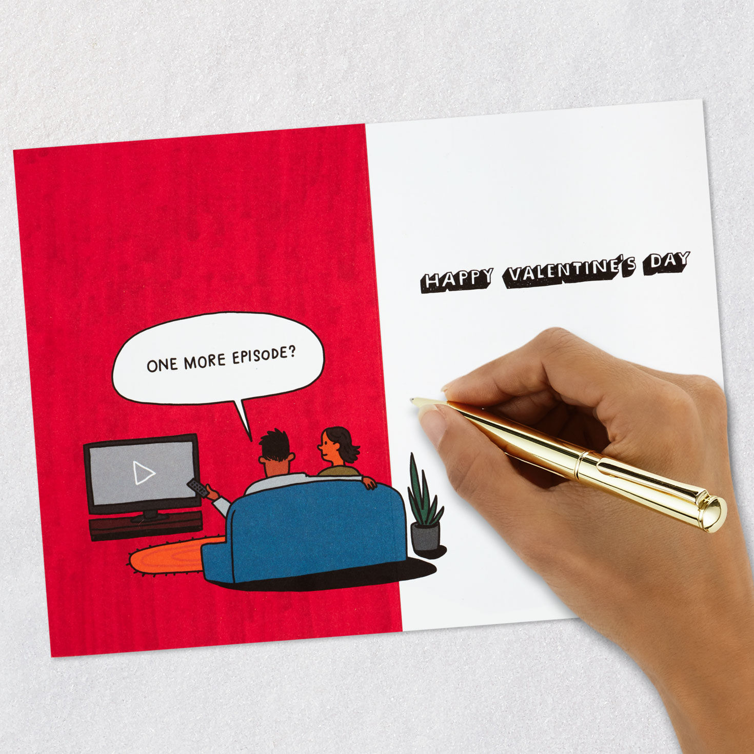 Couple Binging TV Funny Valentine's Day Card signing card image number 7