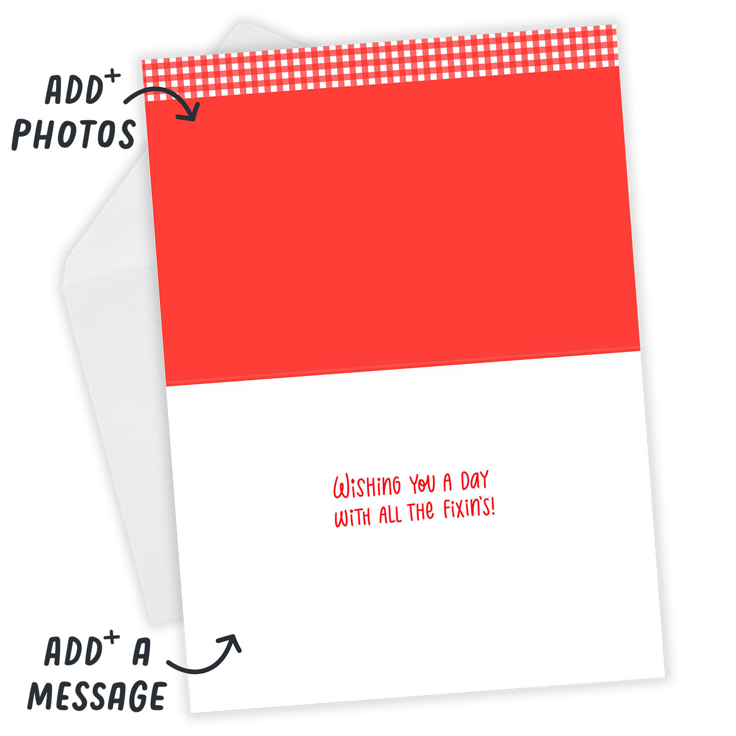 Red Plaid Winner Winner Personalized Photo Card Open Card with Envelope indicating personalization image number 4