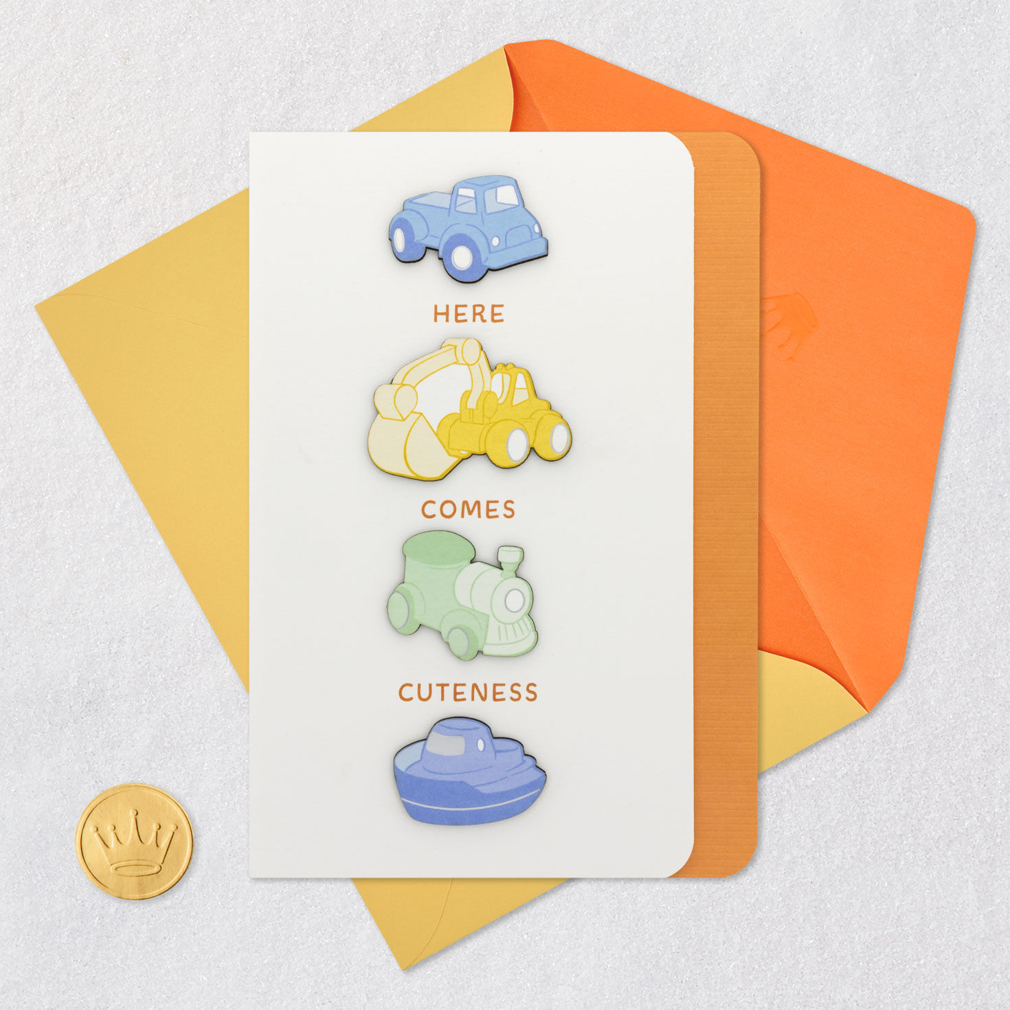 Cute Vehicles New Baby Boy Card Card Front with Envelope and Gold Seal image number 5