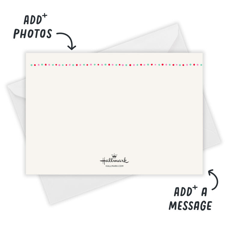 Rickrack and Dots Borders Personalized Photo Card Card back with Envelope indicating personalization image number 3