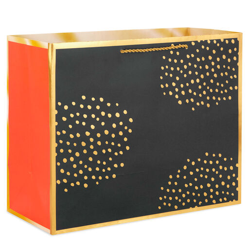 10.4" Gold Dots on Black Large Horizontal Gift Bag, 