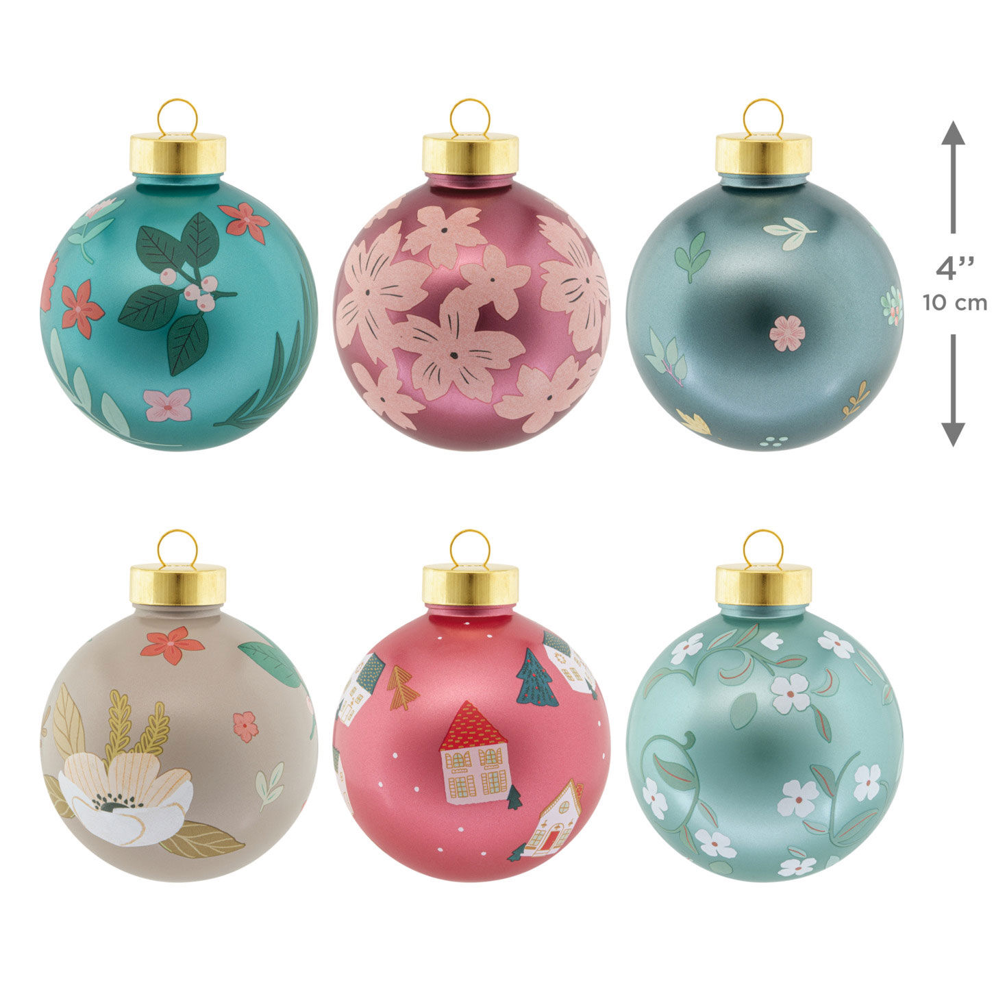 Pink & Green Holiday Ball Christmas Ornaments measurement image number 3