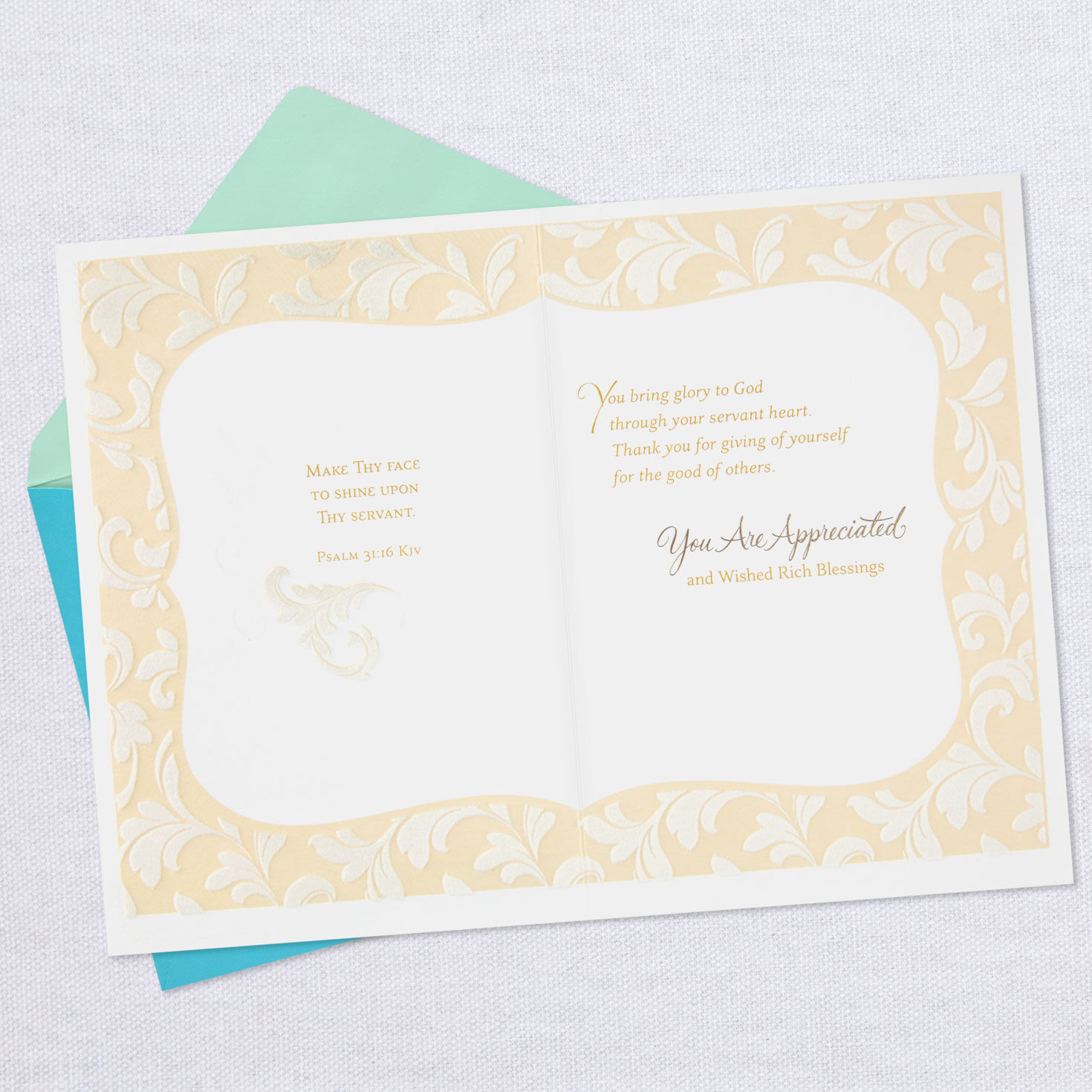 Damask Vines on Yellow Christian Thank-You Card  image number 3