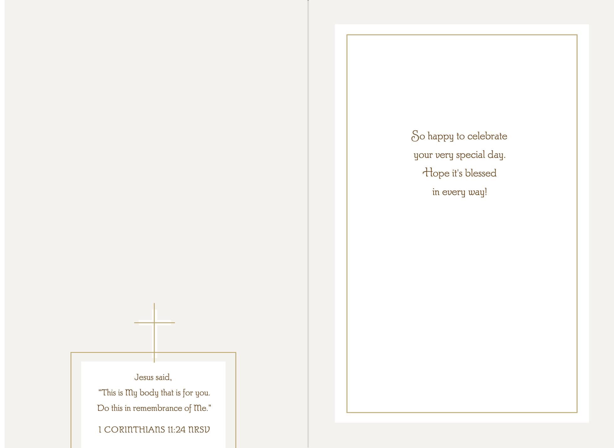 White Dress Religious First Communion Card for a Special Girl