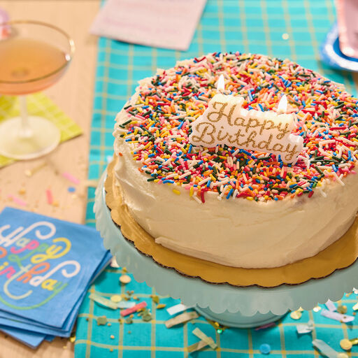 Gold Script Happy Birthday Candle, Gold Script