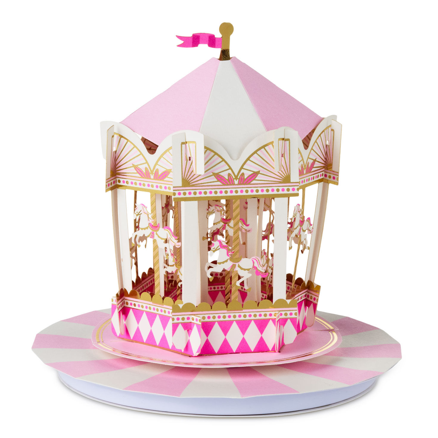 Pink Carousel Musical Pop-Up Birthday Card Back image number 3