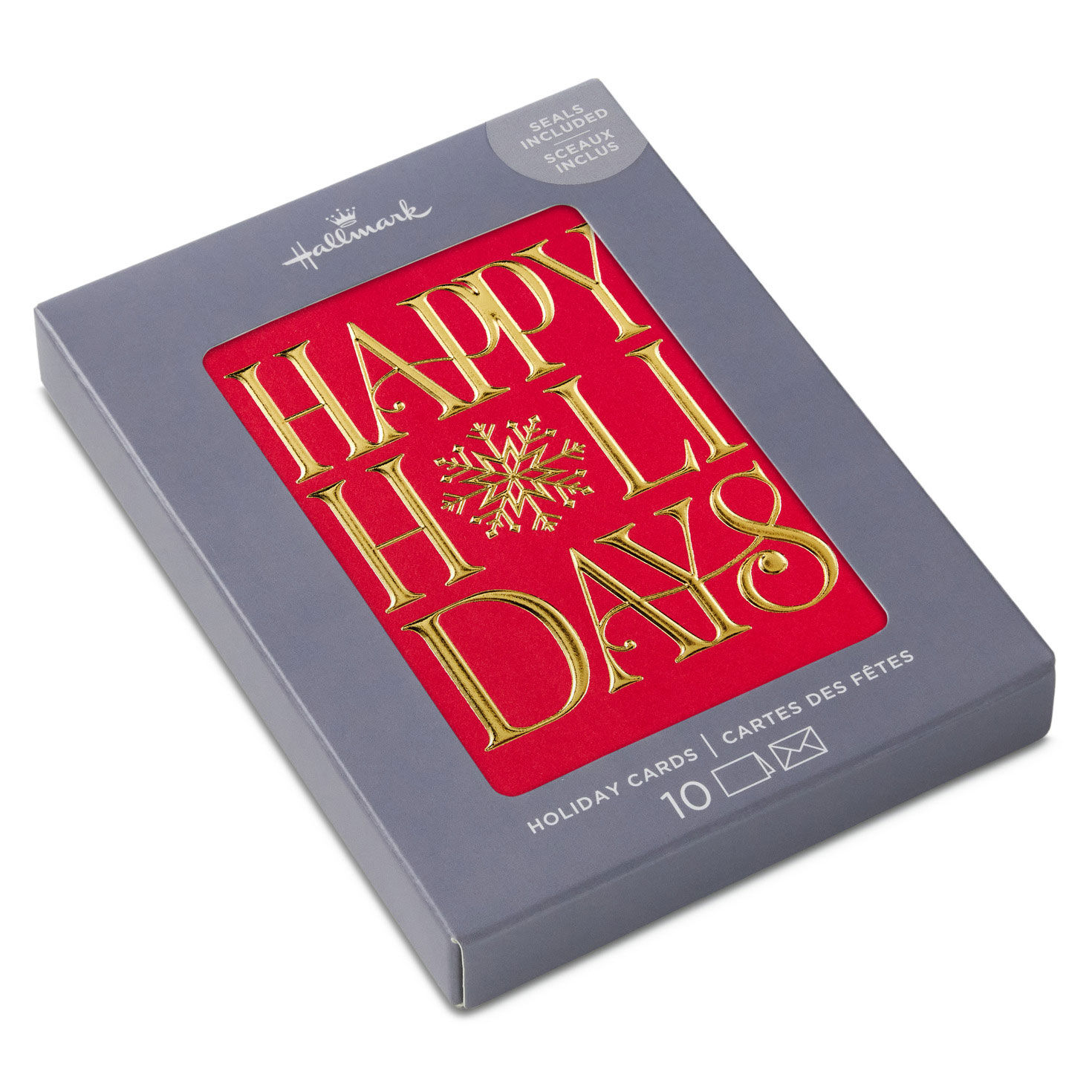 Gold Foil Lettering on Red Blank Boxed Christmas Notes With Gold Seals, Pack of 10