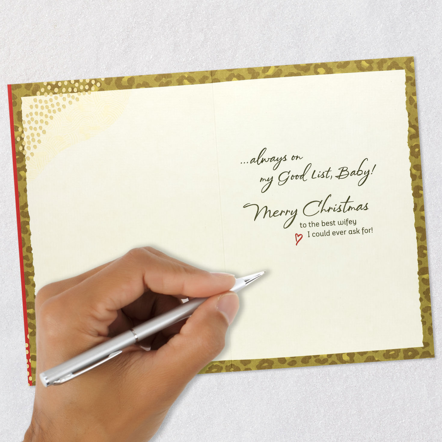 Red Checklist With Leopard Print Christmas Card for Wife Signing card image number 6