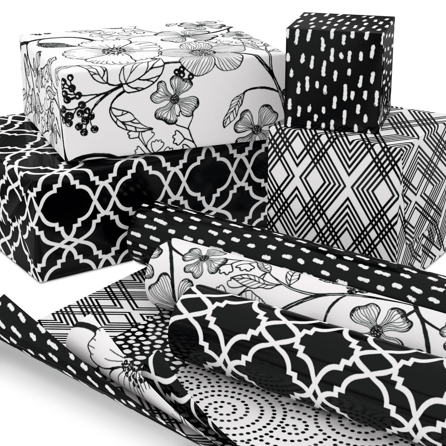 Black and White Prints 3-Pack Reversible Wrapping Paper, 75 sq. ft. total for only USD 16.99 | Hallmark