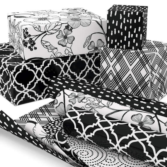 Black and White Prints 3-Pack Reversible Wrapping Paper, 75 sq. ft. total, , large image number 2