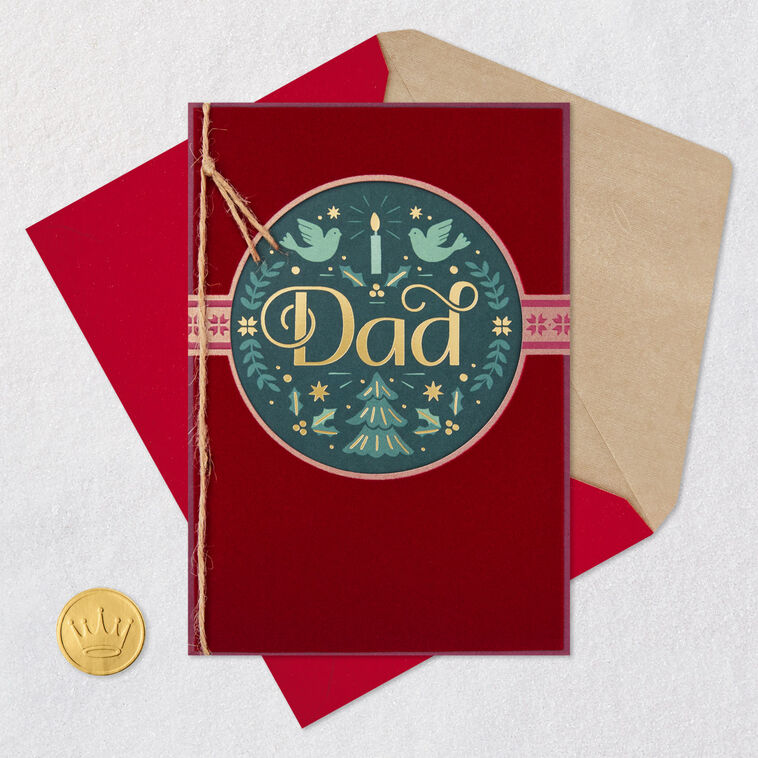 Red and Green Holiday Icons Dad Christmas Card Card Front with Envelope and Gold Seal image number 7