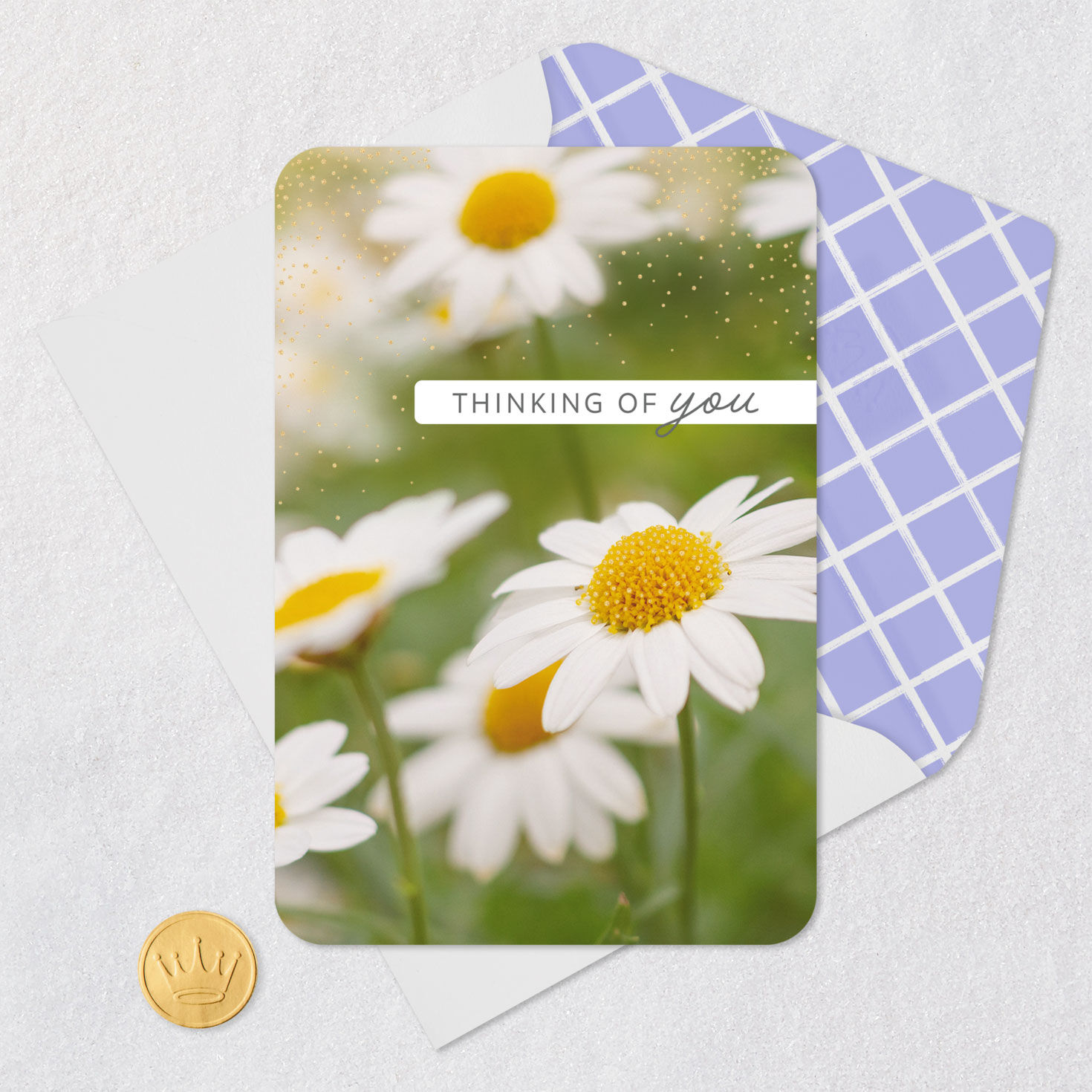 Daisy Flowers Thinking of You Card Card Front with Envelope and Gold Seal image number 5
