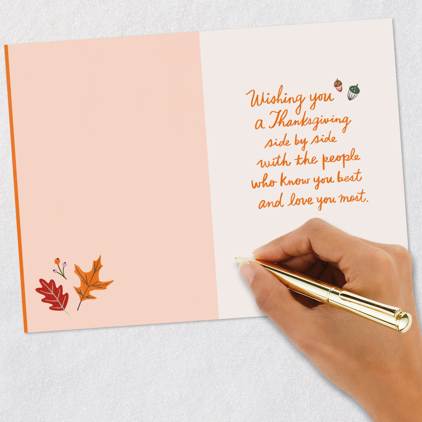 Fall Leaves and Acorns Thanksgiving Card for Sister and Family Signing card image number 6