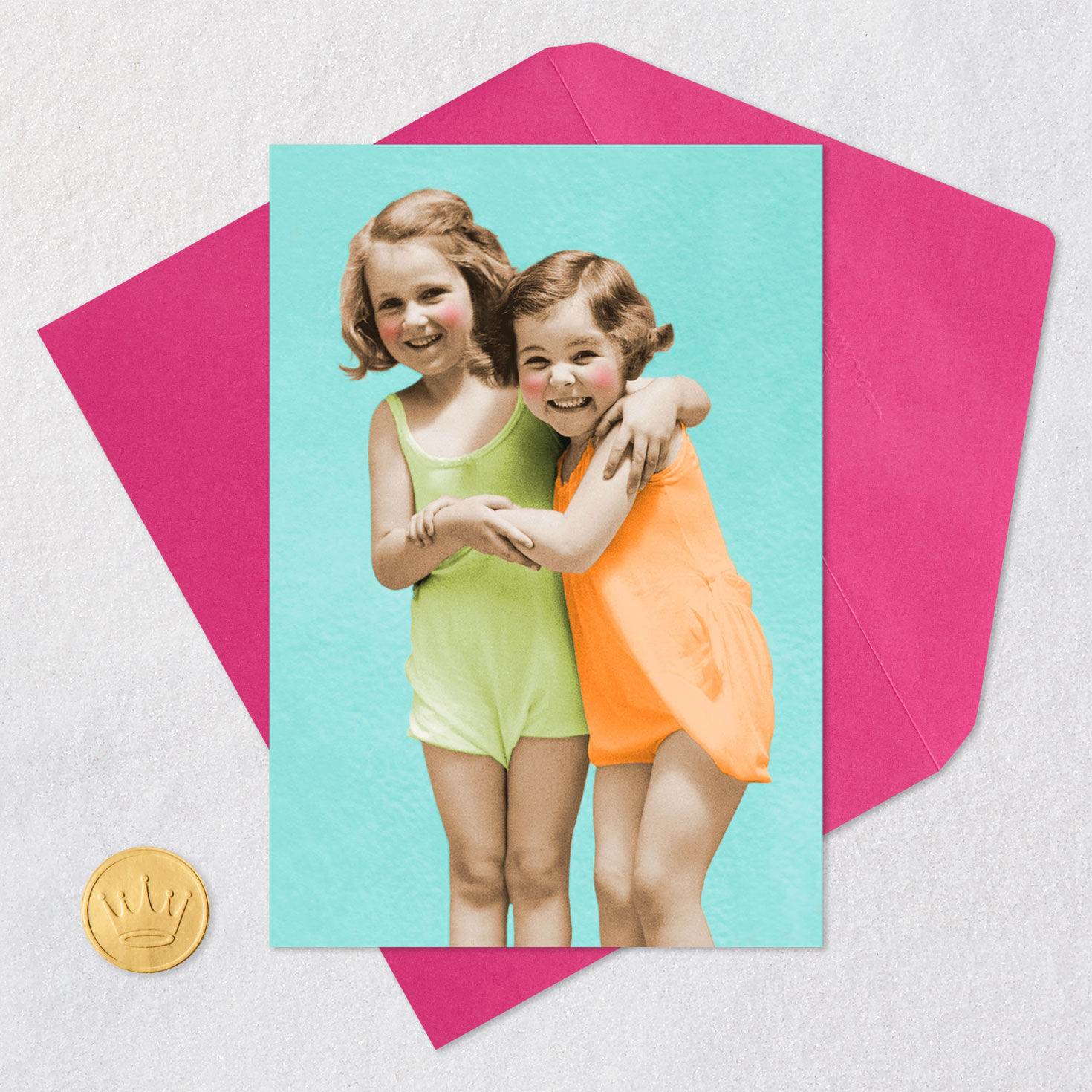 Retro Photo of Two Girls Friendship Card for Her  image number 5
