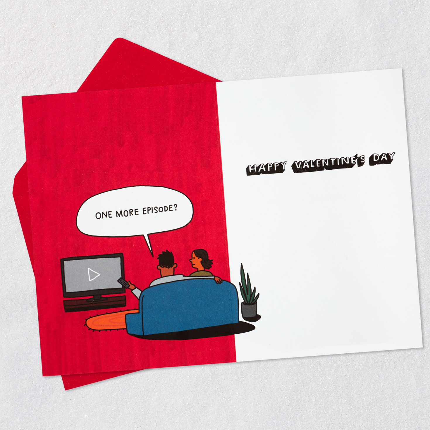 Couple Binging TV Funny Valentine's Day Card Open card with envelope image number 4